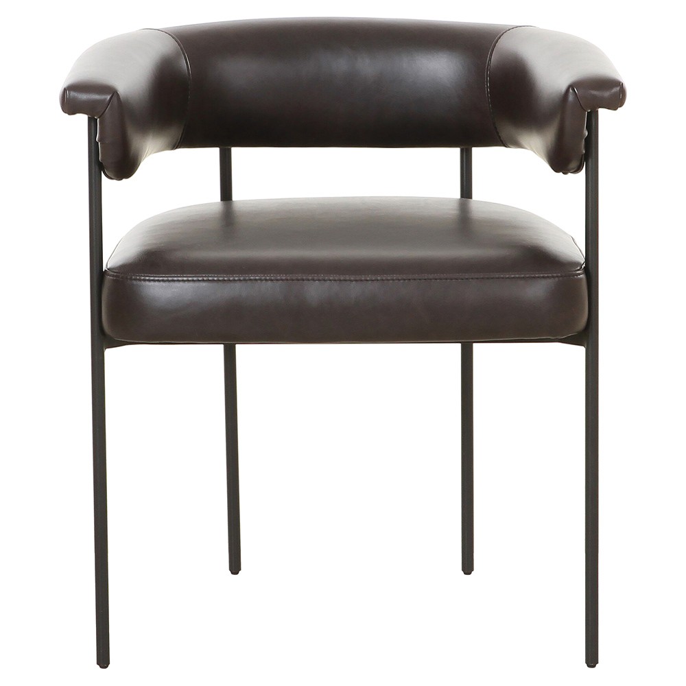 Penelope Industrial Loft Dark Brown Leather Barrel Dining Arm Chair|