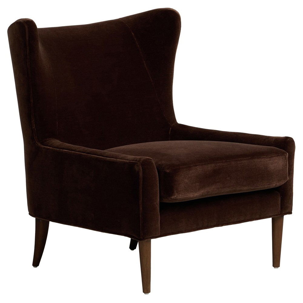 Paola Mid Century Vintage Dark Brown Velvet Wing Lounge Chair|