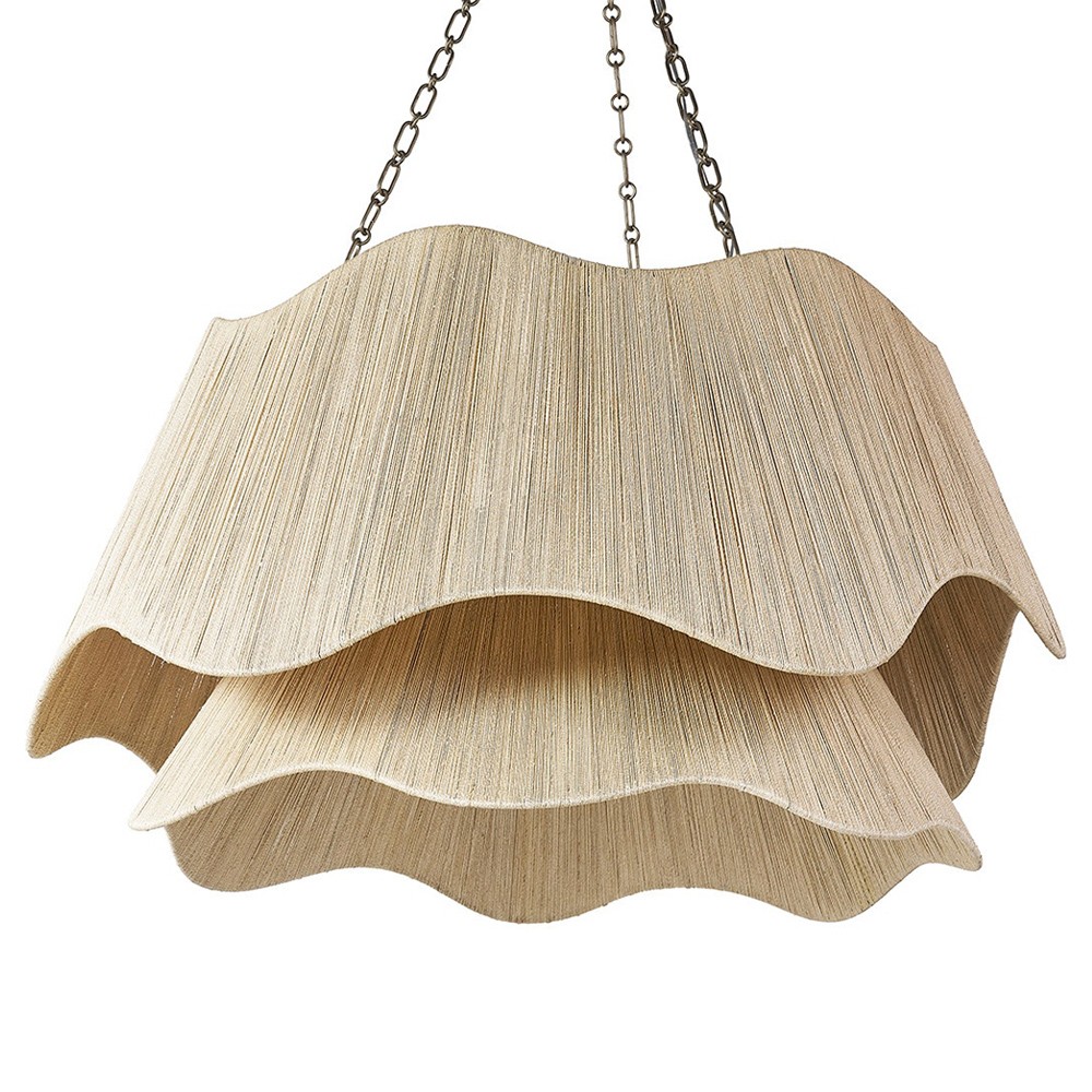 Palecek Seville Natural Abaca Rope Antique Gold 2 Tier Chandelier
