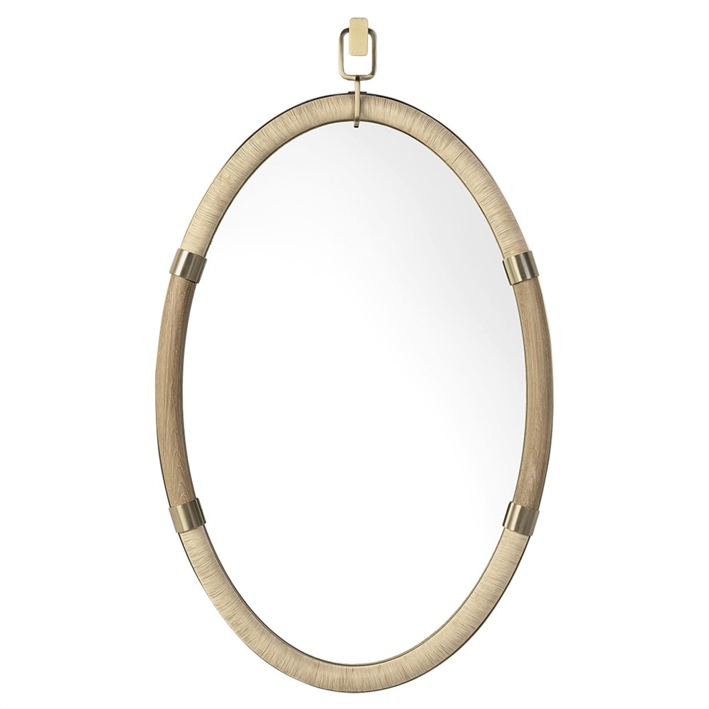 Palecek Declan Modern Classic Beige Wood Oval Wall Mirror|