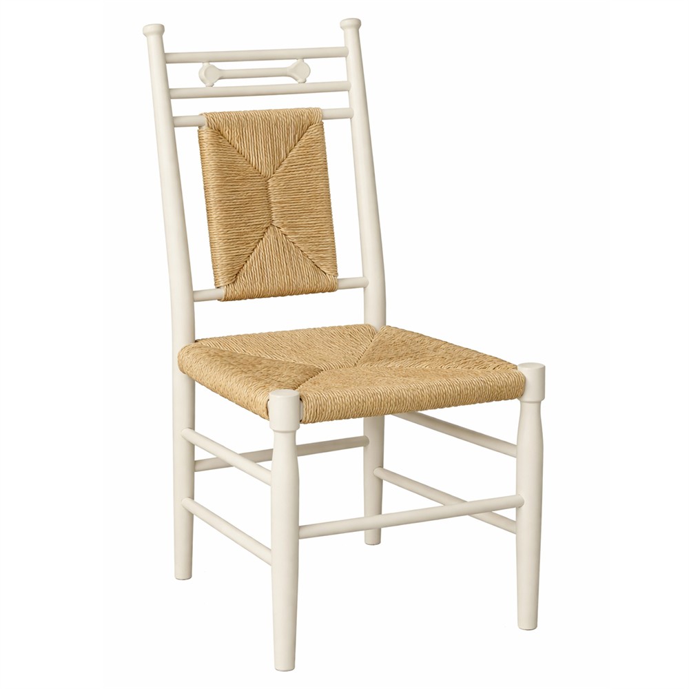 Bella Coastal Beach Natural Woven Antique White Wood Dining Chair|
