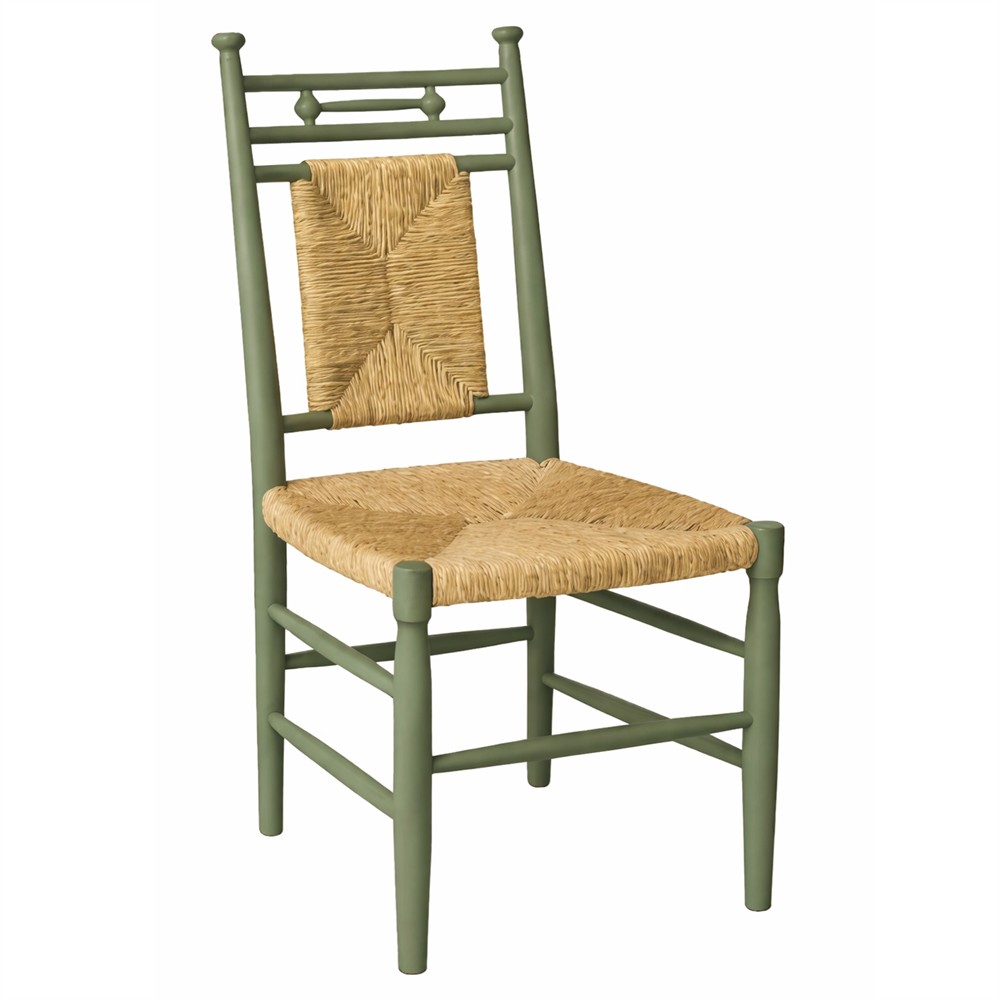 Bella Coastal Beach Natural Woven Sage Green Wood Dining Chair|