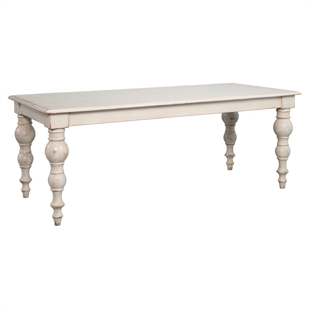 Ethan French Weathered White Reclaimed Pine Wood Rectangular Dining Table - 84"|