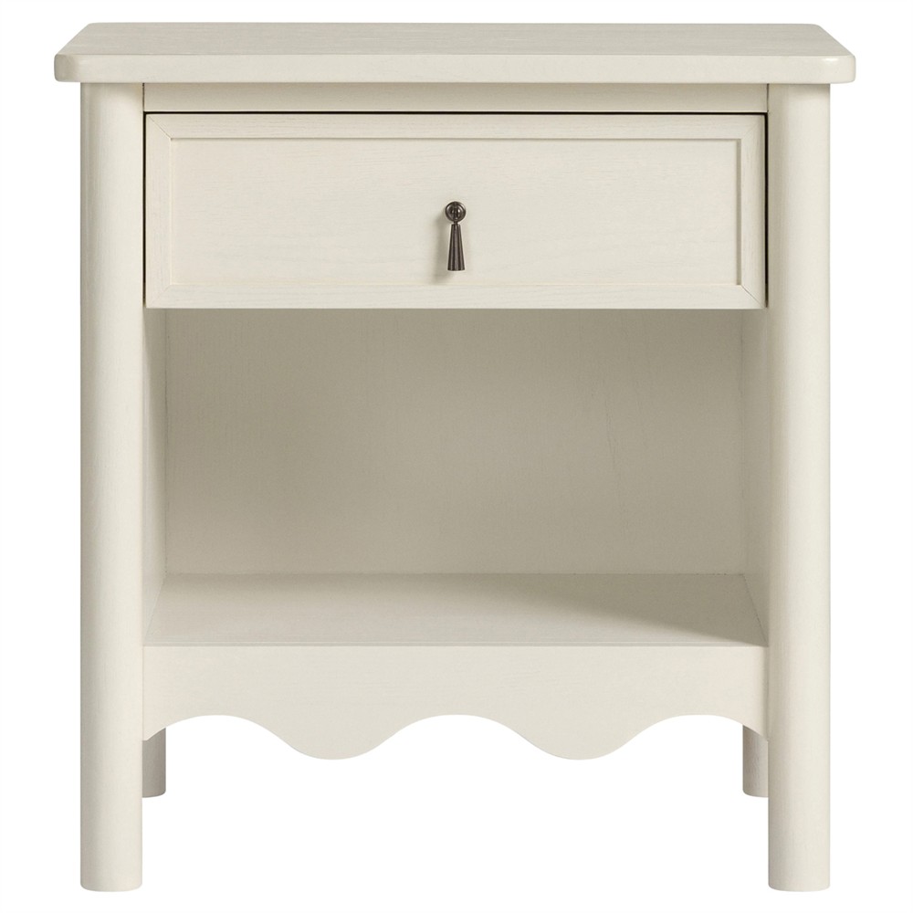 Maeva Updated Traditional Cream Oak Wood Scalloped Nightstand |