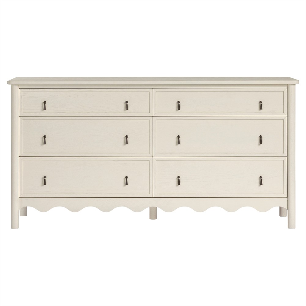 Maeva Updated Traditional Cream Oak Wood Scalloped Double Dresser|