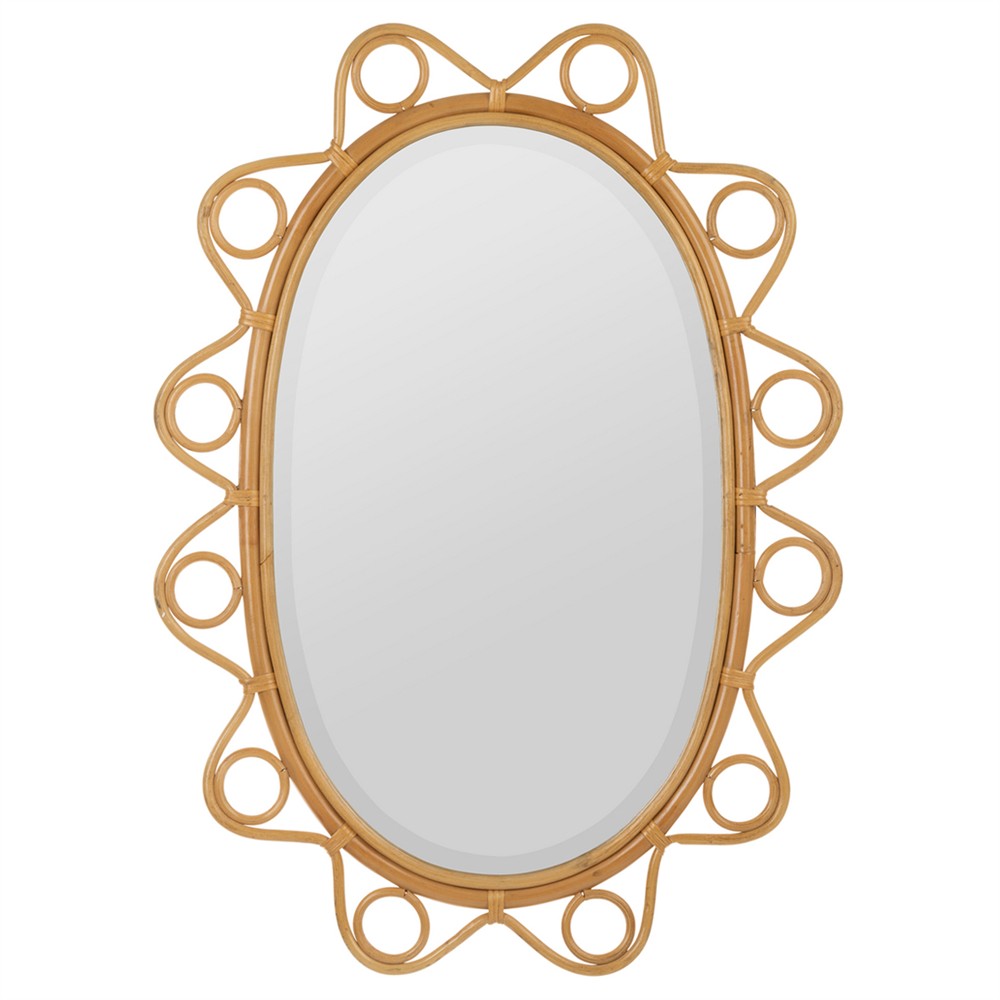 Clementine Coastal Beach Natural Rattan Oval Beveled Wall Mirror|