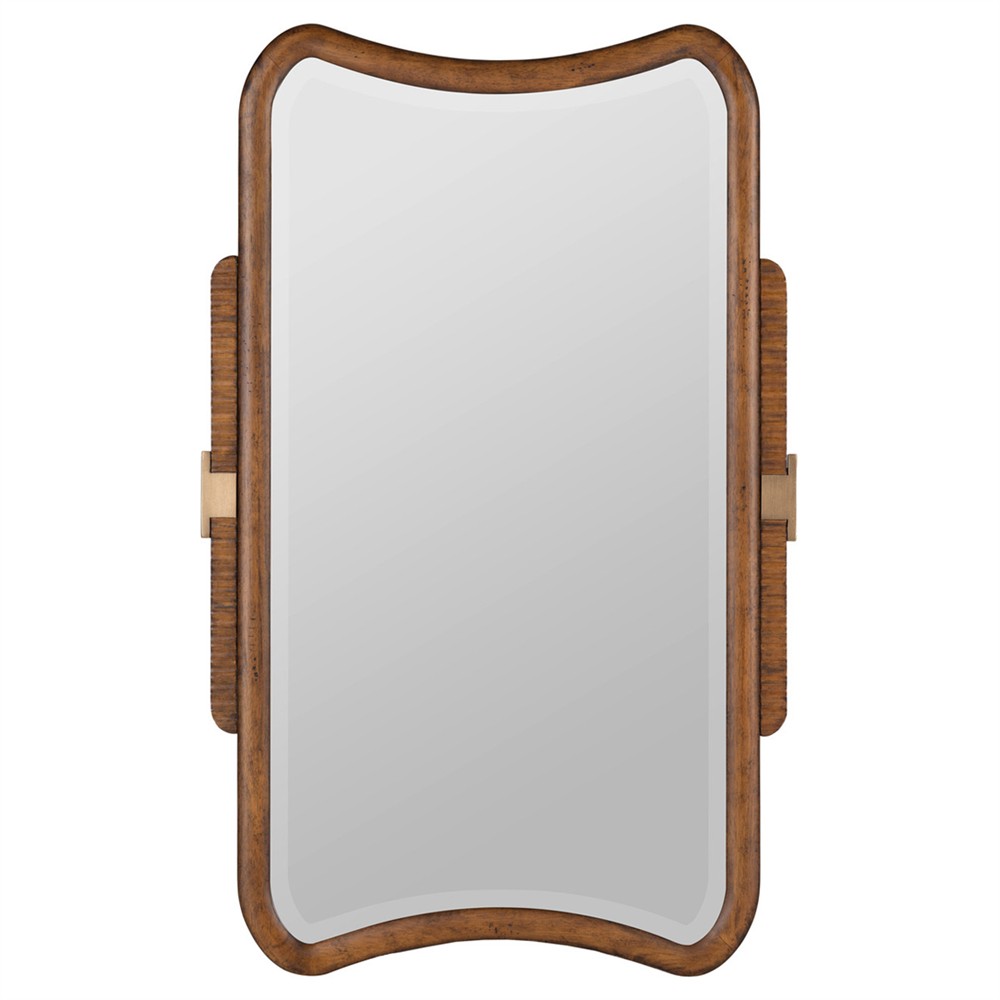 Psalms Modern Classic Dark Brown Wood Beveled Wall Mirror|