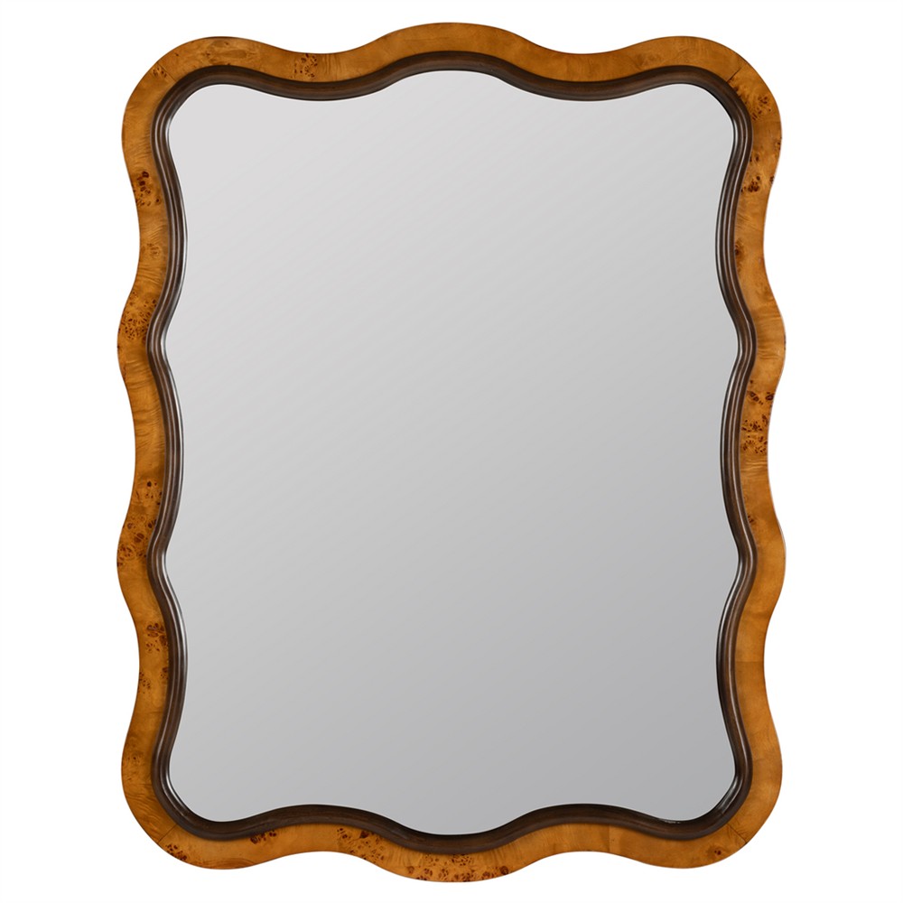 Marcelline Traditional Brown Burl Pattern Wavy Wall Mirror|