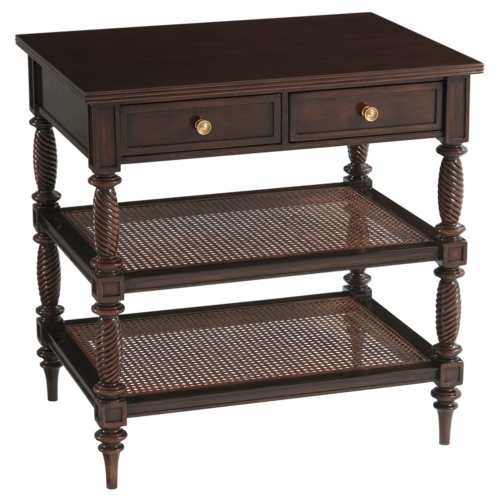 Liesel Updated Traditional Brown Wood Woven Cane Rectangular Side Table|