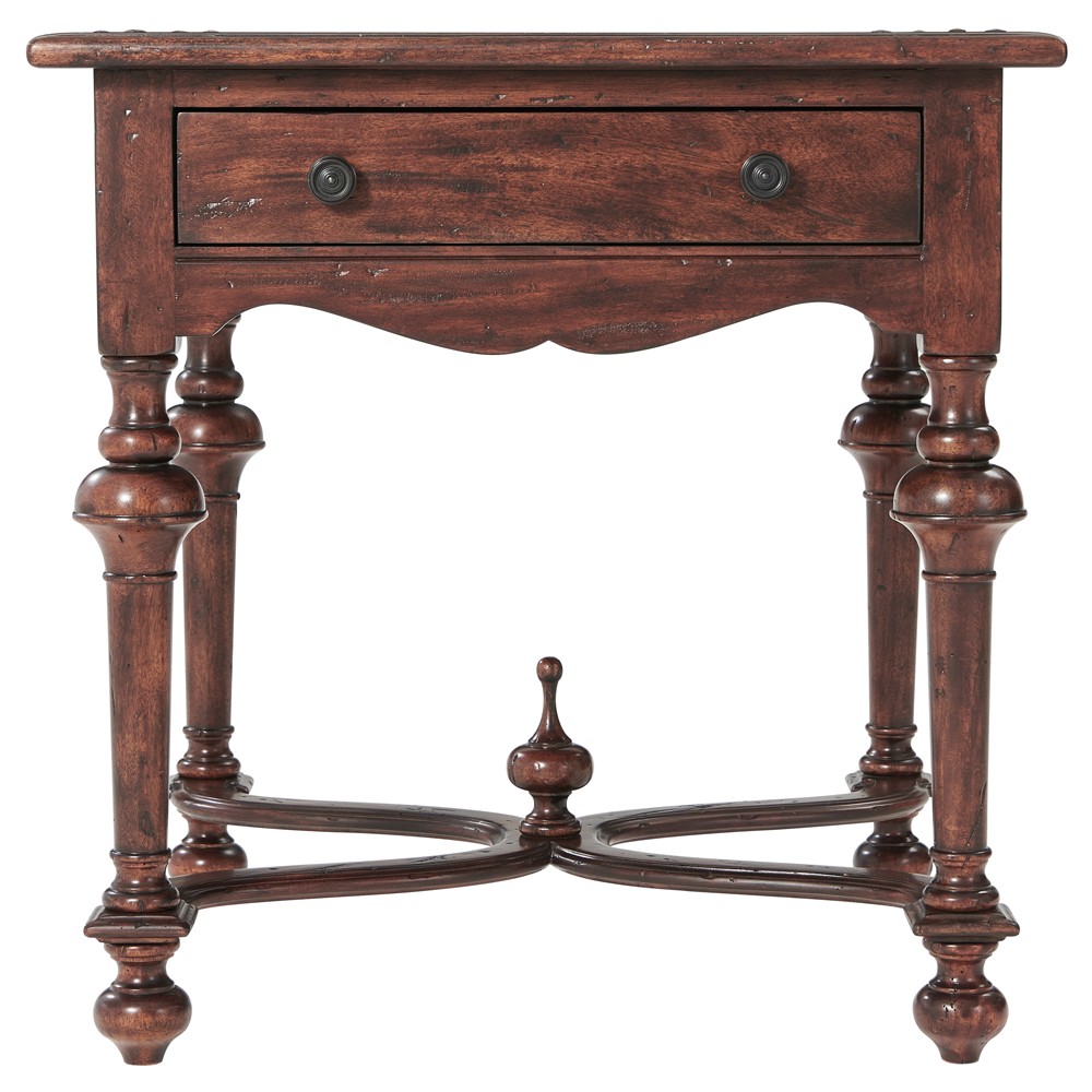 Lyon Updated Traditional Brown Wood Square Side Table|