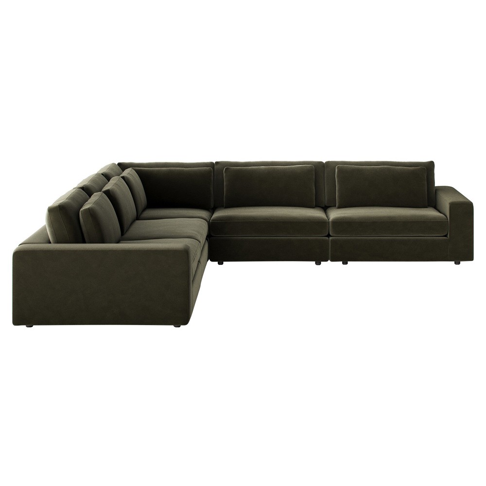 Candace Modern Classic Olive Green Velvet Performance Corner Sectional - 132"|