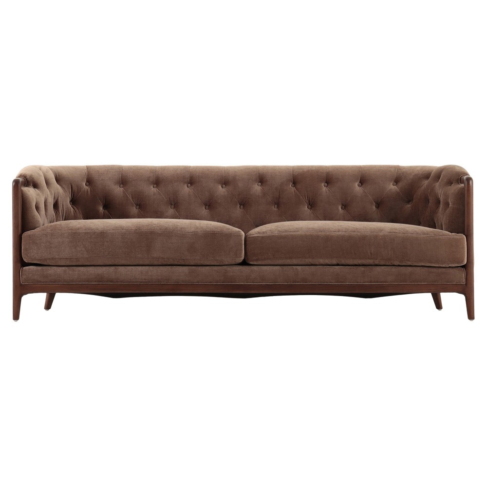Khloe Updated Traditional Brown Velvet Tufted Sofa - 91"|