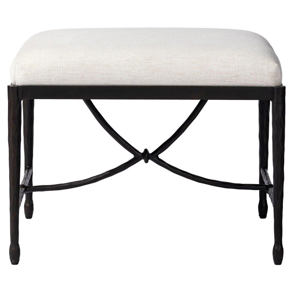 Jane Updated Traditional Cream Crypton Bronze Iron Rectangular Stool|