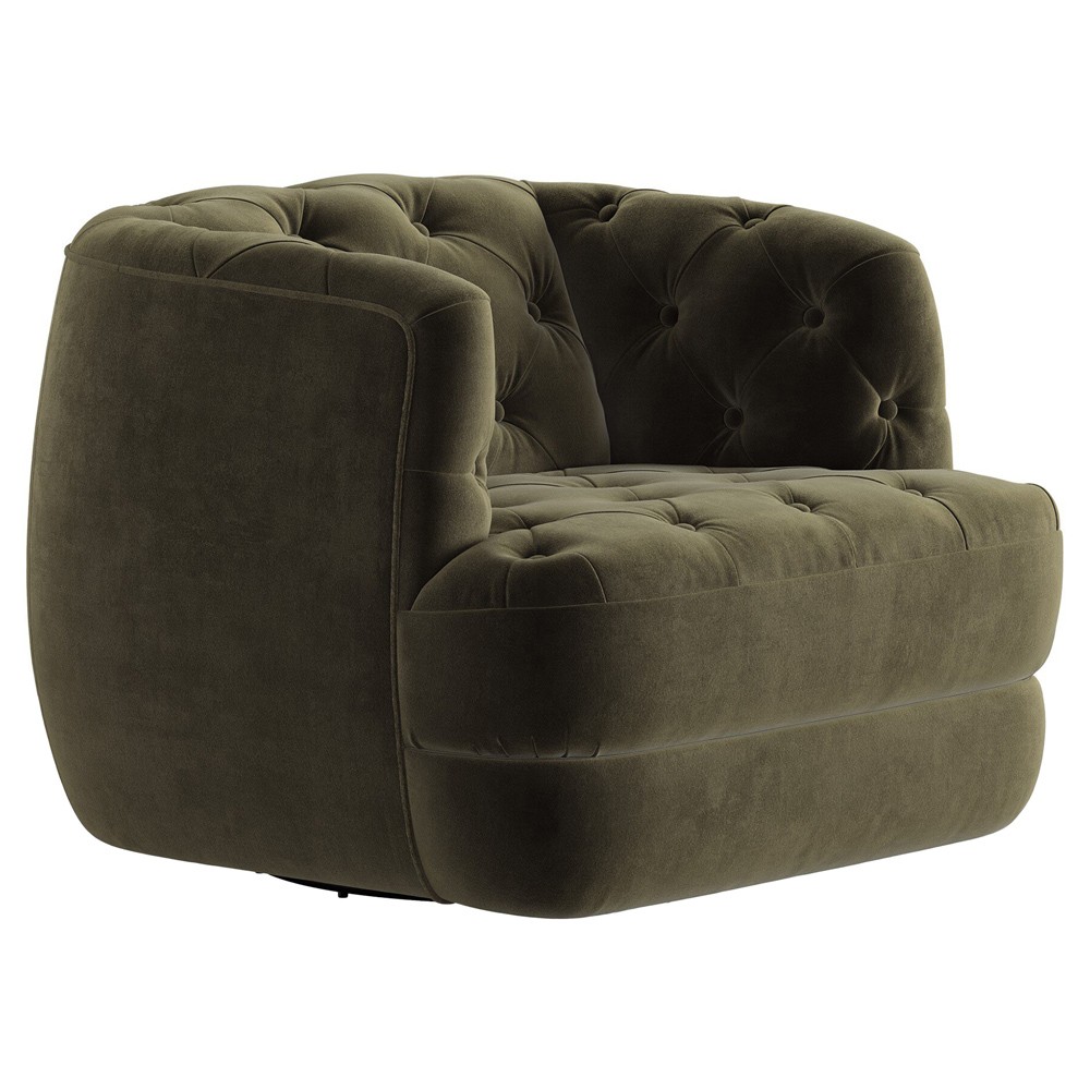 Paul Modern Classic Olive Green Velvet Performance Tufted Swivel Chair|