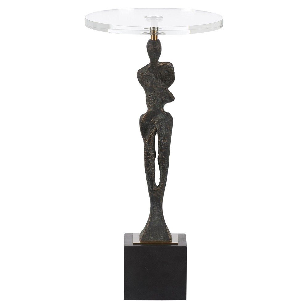 Giveon Updated Traditional Dark Bronze Figure Round Drink Table|