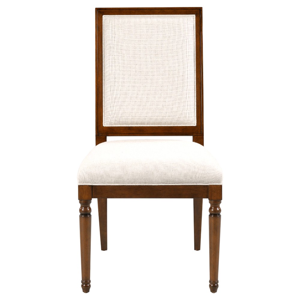 Alexander Updated Traditional Cream Linen Brown Wood Dining Chair|