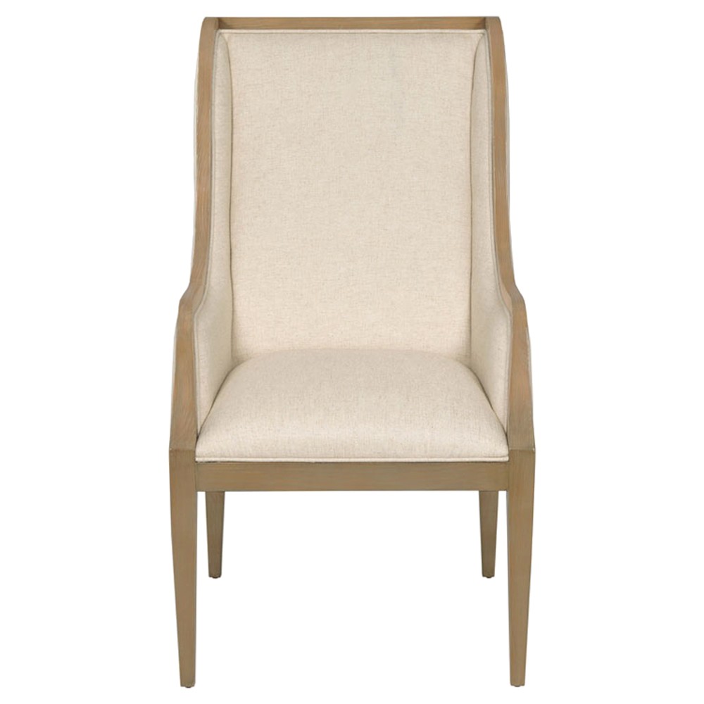 Alto Updated Traditional Brown Cream Linen Wood Wingback Dining Arm Chair|