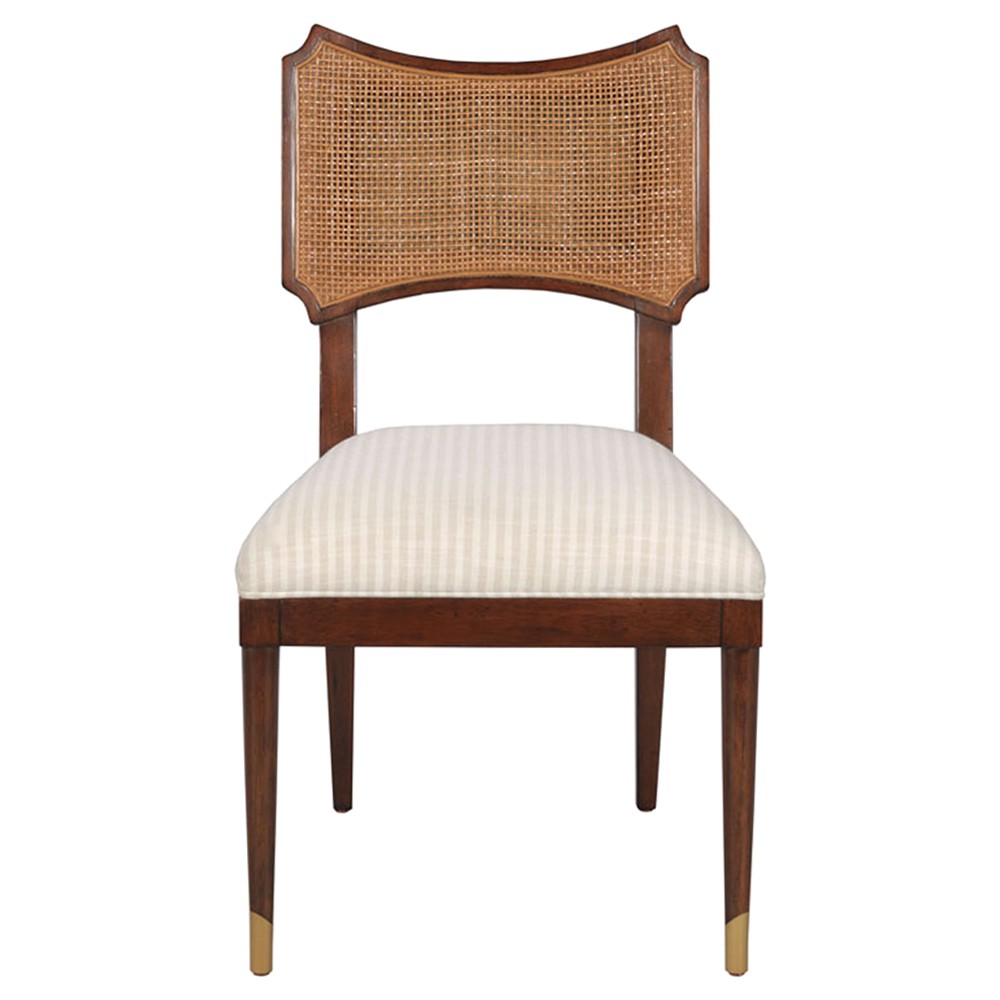 Powers French Country Cream Stripe Cane Dark Brown Wood Dining Chair|