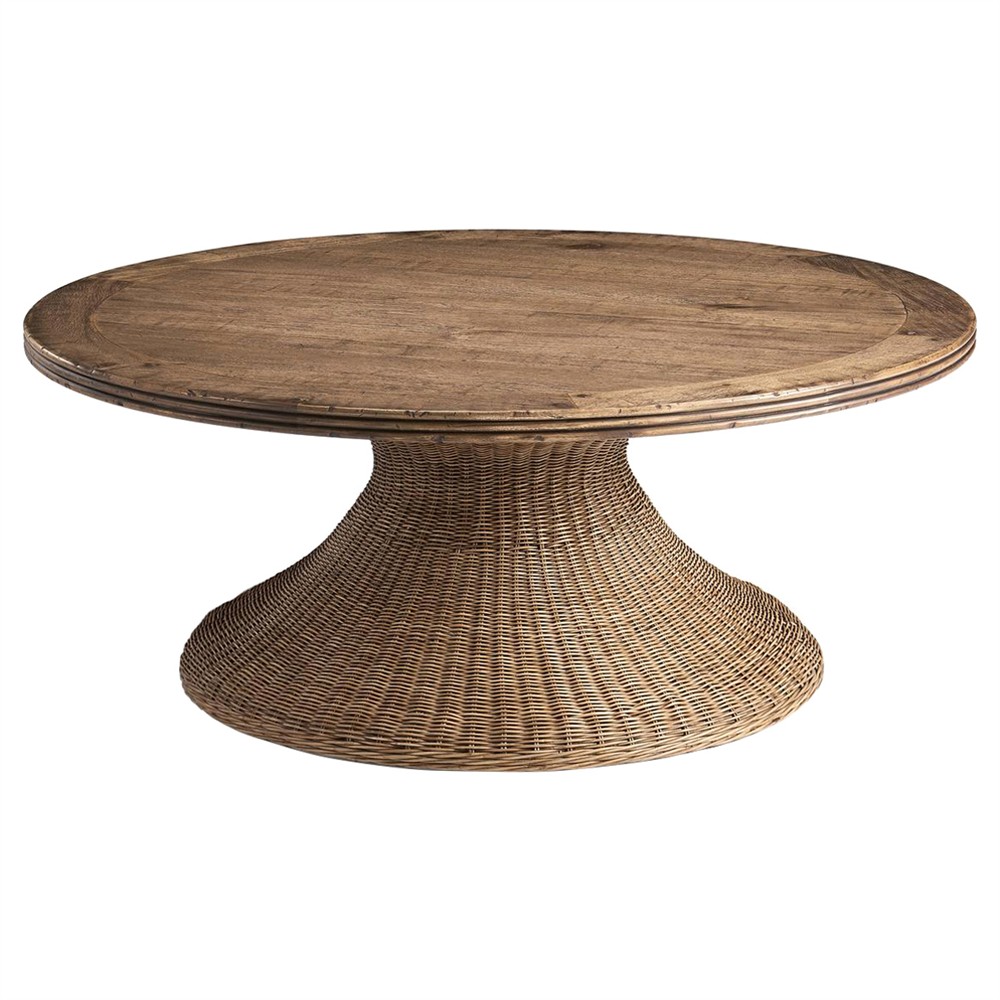 Camila Coastal Beach Brown Woven Rattan Round Coffee Table 41