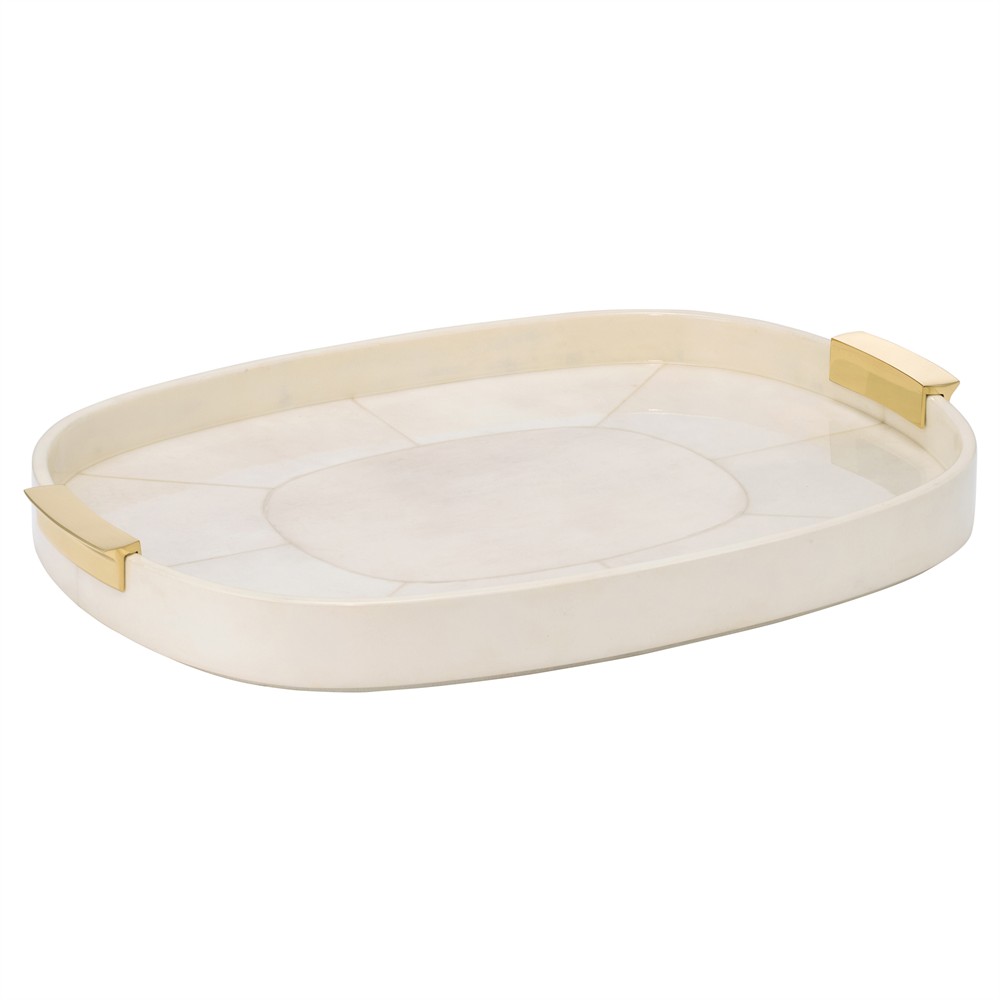 AERIN Livio Updated Traditional Cream Parchment Leather Decorative