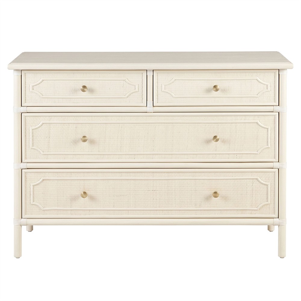 white and rattan dresser Vintage 9-Drawer Old Florida Ficks Reed Style MCM The Woven Home inspired frame is beautifully offset by the organically woven matching rattan details on its six spacious drawers Wicker 5 Drawer Dresser -