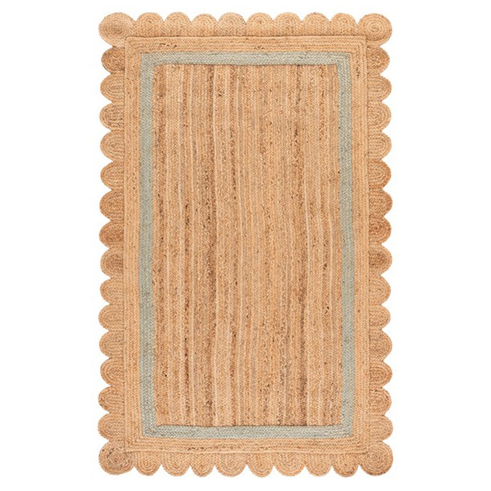 Jerome Coastal Beach Light Blue Border Scalloped Jute Rug - 3'x5' 3'x5 ...