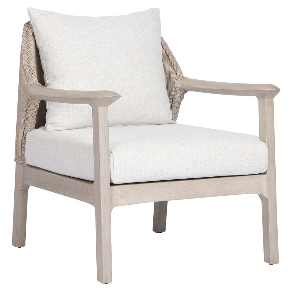 Gelina Coastal Beach Cream Teak Woven Outdoor Arm Chair | Kathy