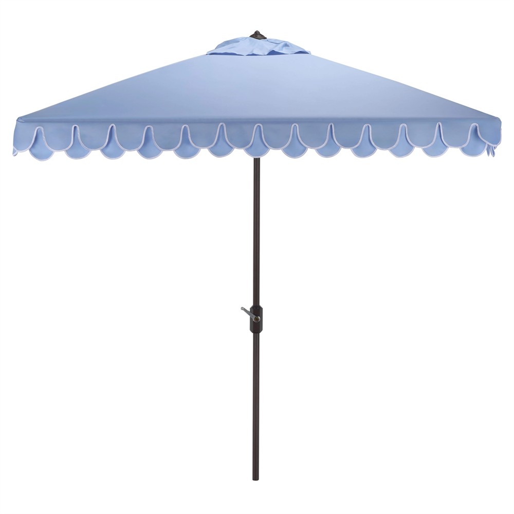 blue square patio umbrella Safavieh Outdoor Valance 7.5ft Crank Patio Umbrella, BABY Blue/White