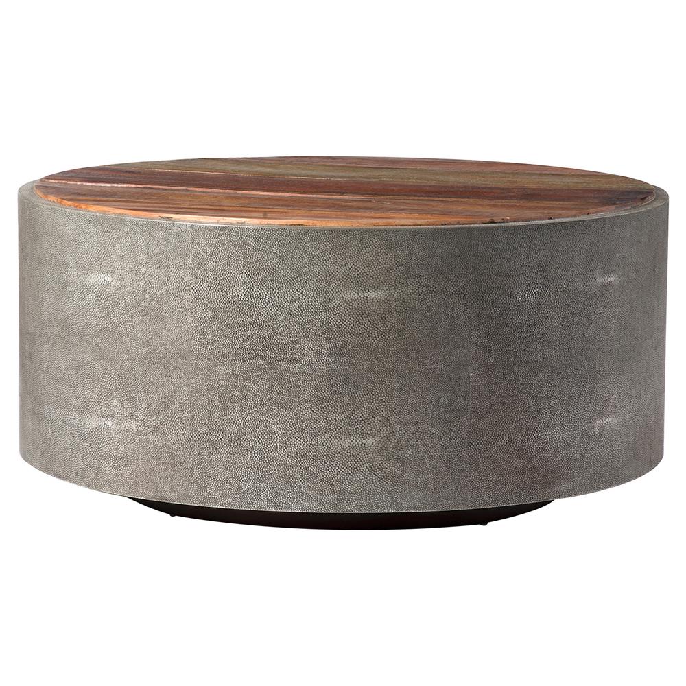 Dieter Rustic Modern Grey Faux Shagreen Wood Round Coffee Table 31