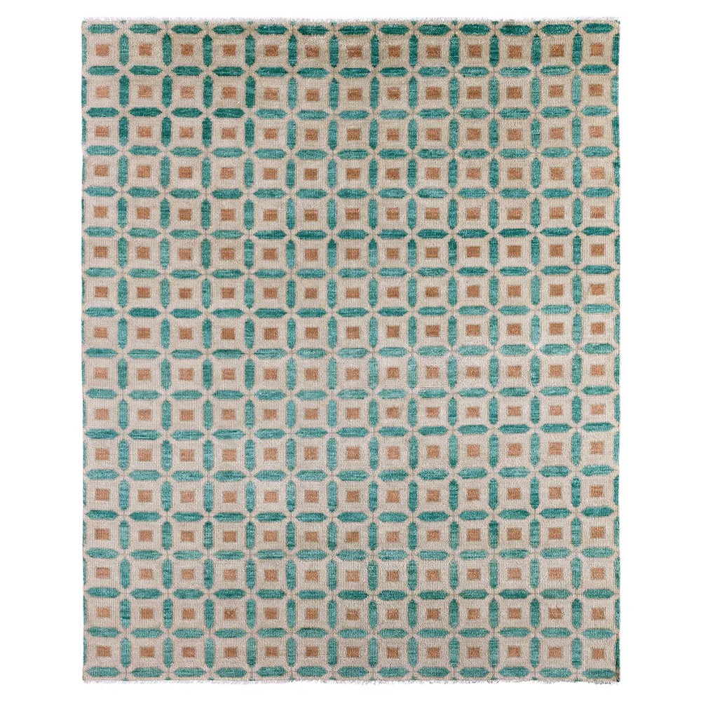 Isadora Updated Traditional Teal Wool Quatrefoil Patterned Hand
