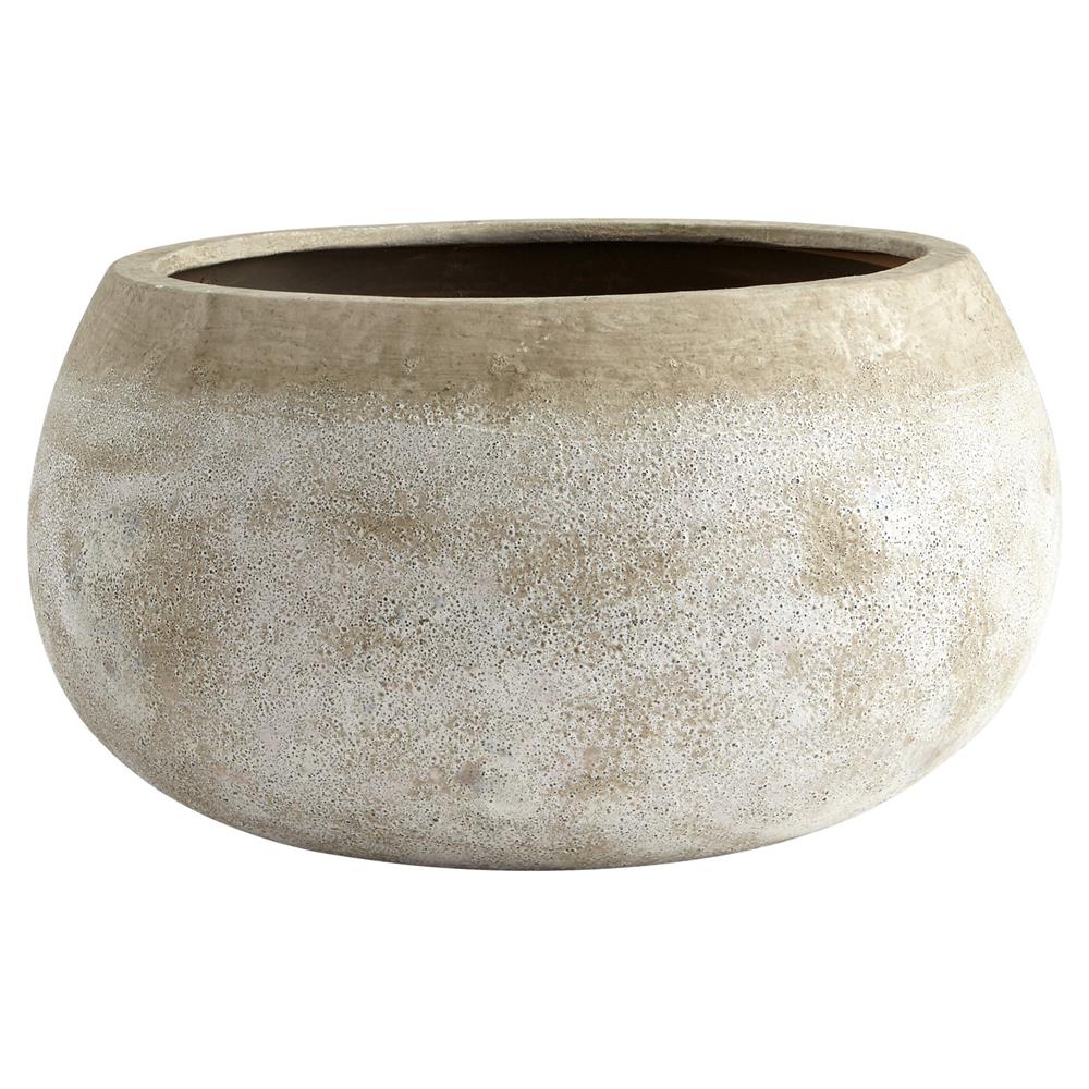 Courtney French Distressed Ash Stone Beige Round Terracotta Planter - Large|