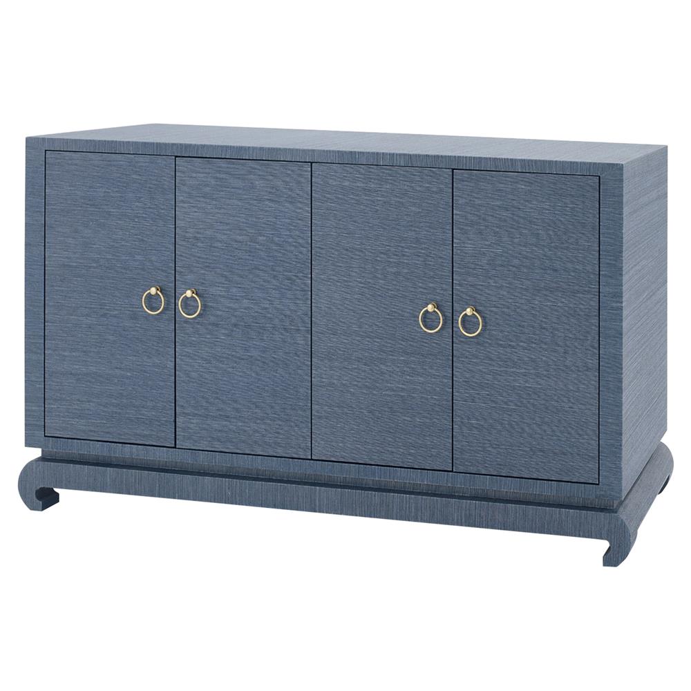 Meredith Regency Navy Blue Grasscloth Chow Cabinet|