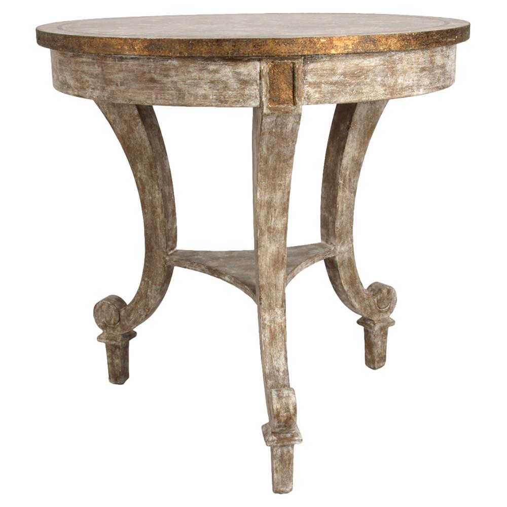 Sayer French Rustic Gilt Cream Wood End Table Wide (over 24