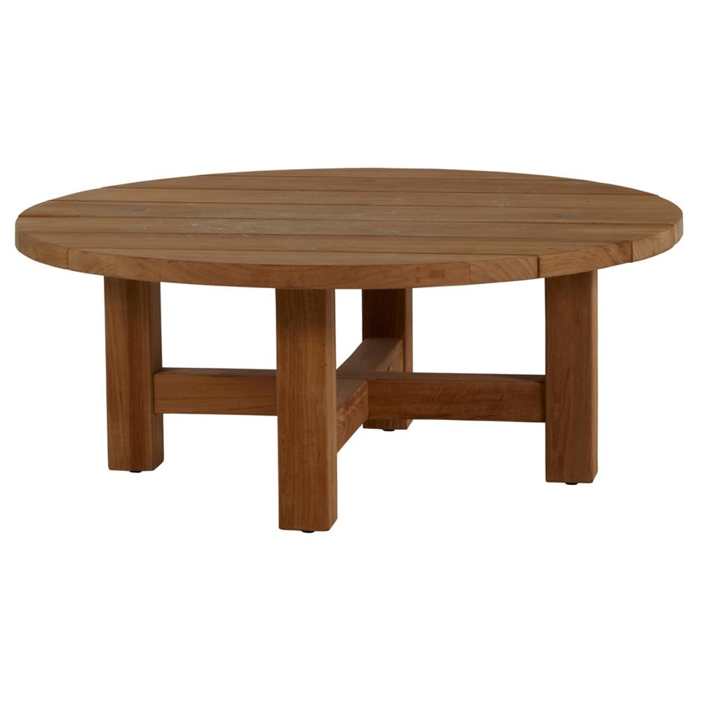 Croquet Rustic Natural Teak Wood Round Outdoor Coffee Table|
