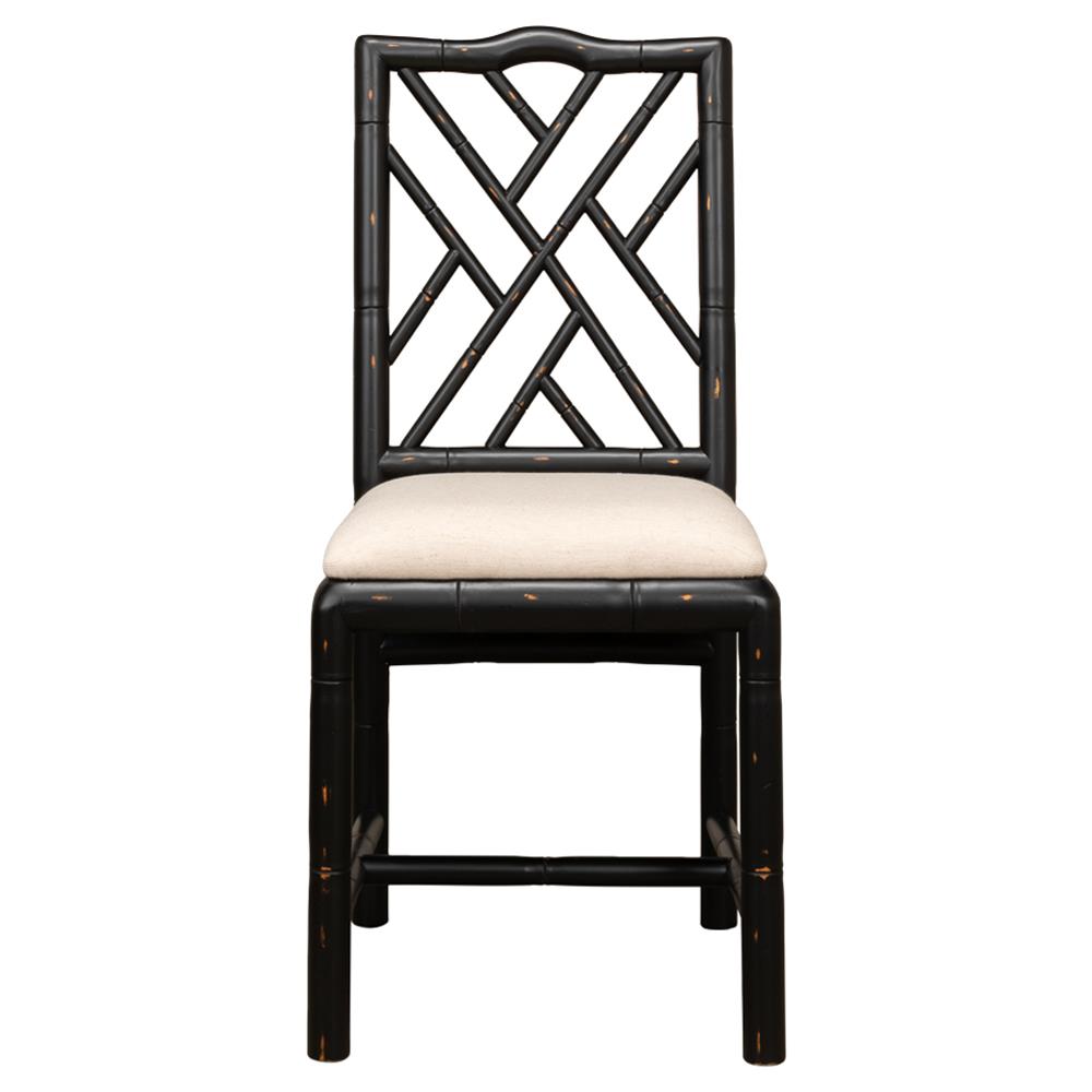 Grace French Country Beige Upholstered Linen Black Oak Dining Side Chair|