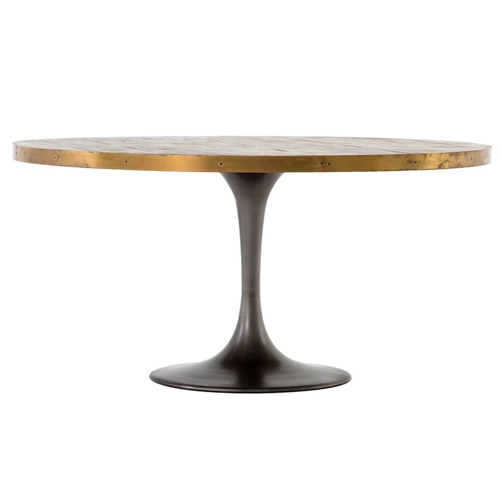 Cressley Industrial Loft Wood Iron Brass Tulip Round Dining Table - 60"W|