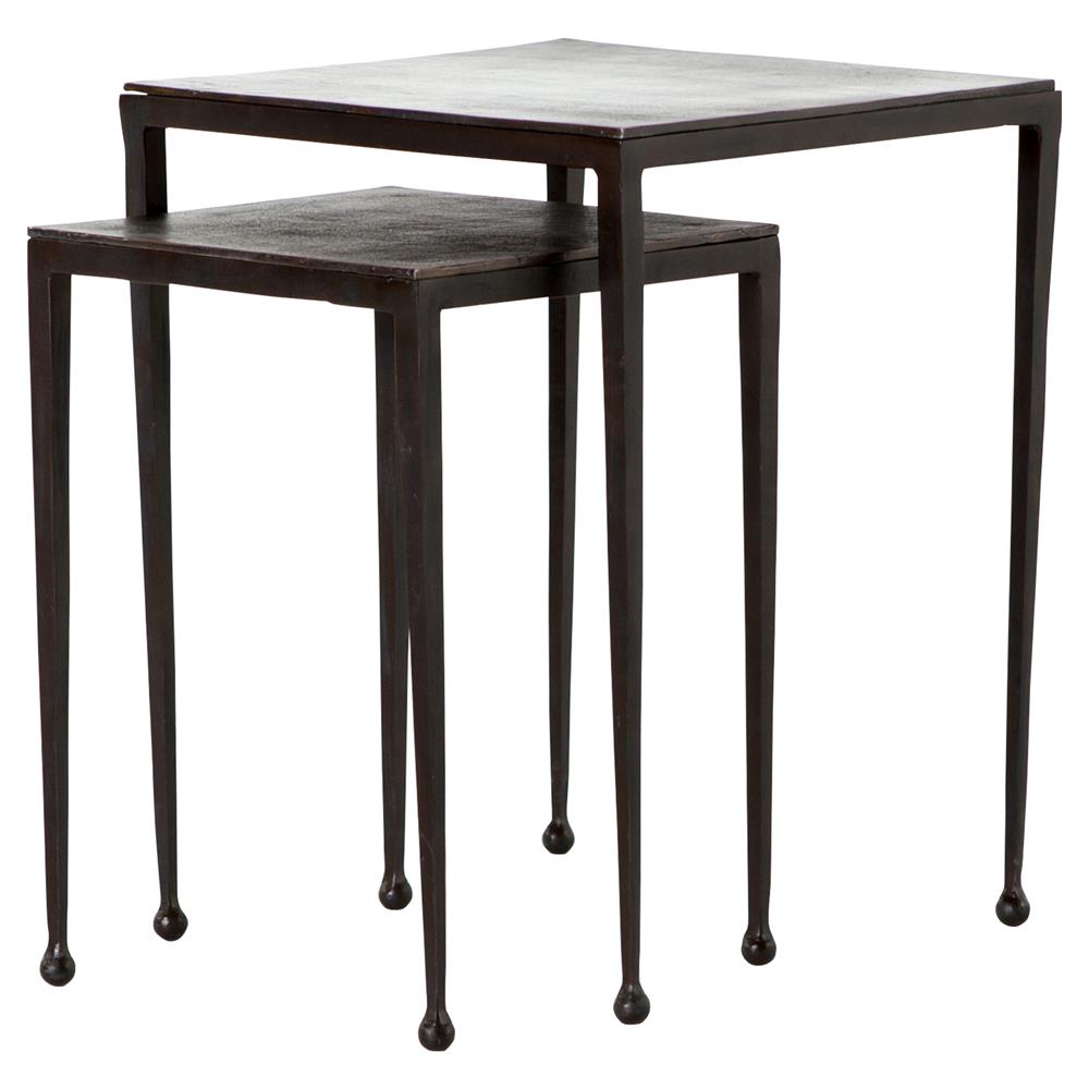 Fector Industrial Rust Brown Aluminum Top Black Iron Square Nesting End Table|