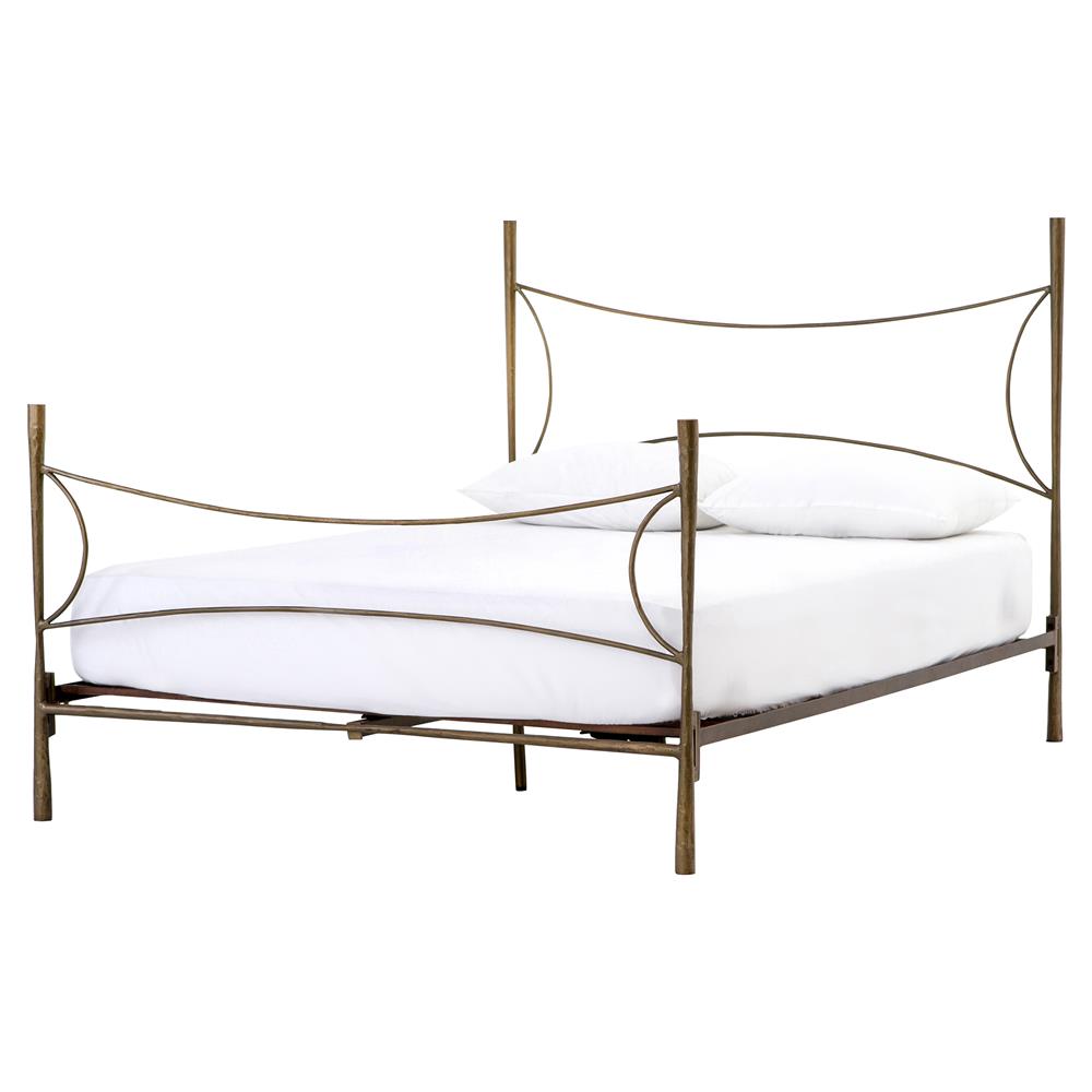 Vito Industrial Loft Antique Brass Hammered Iron Bed - Queen|