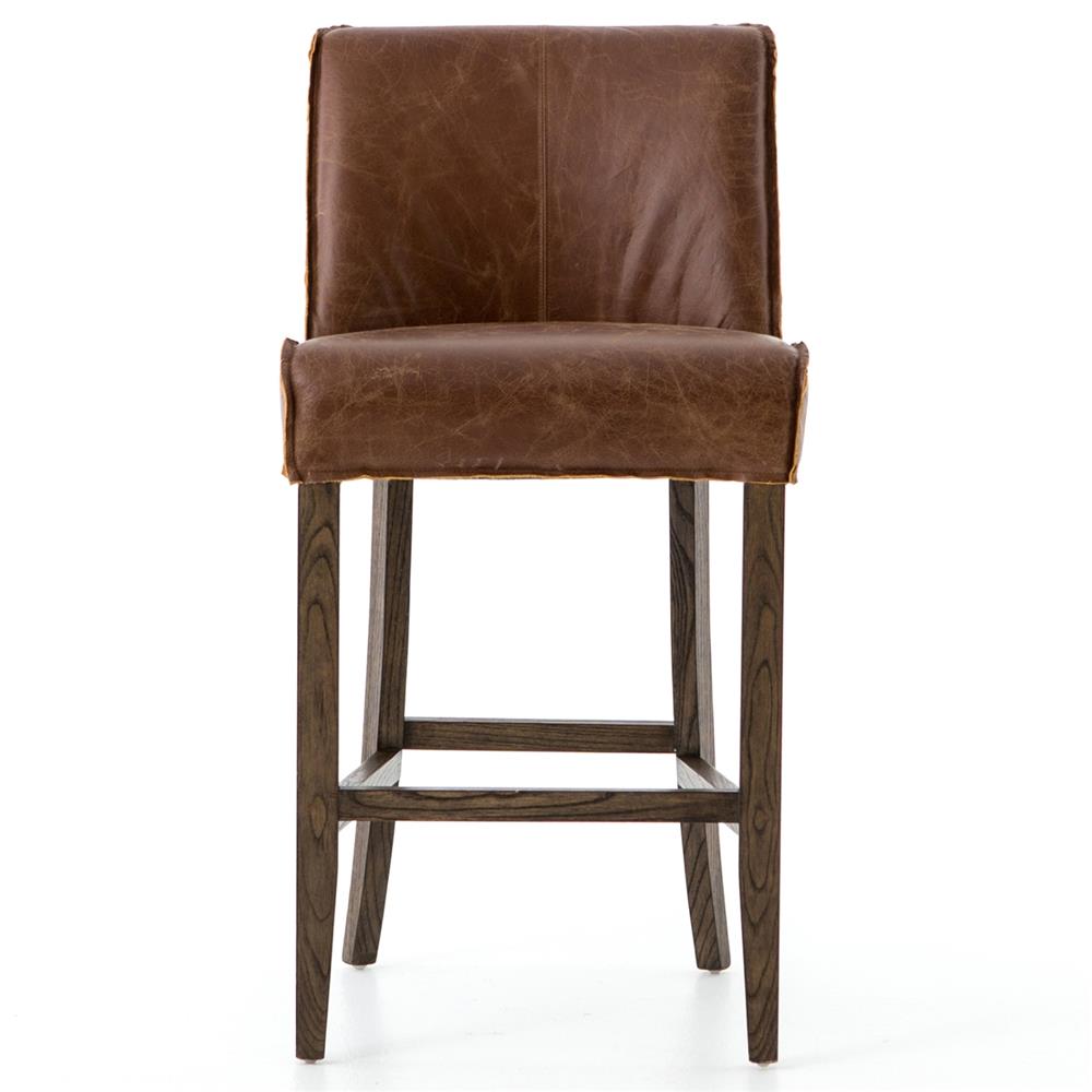 Liam Modern Classic Dark Brown Leather Hackberry Wood Counter Stool|