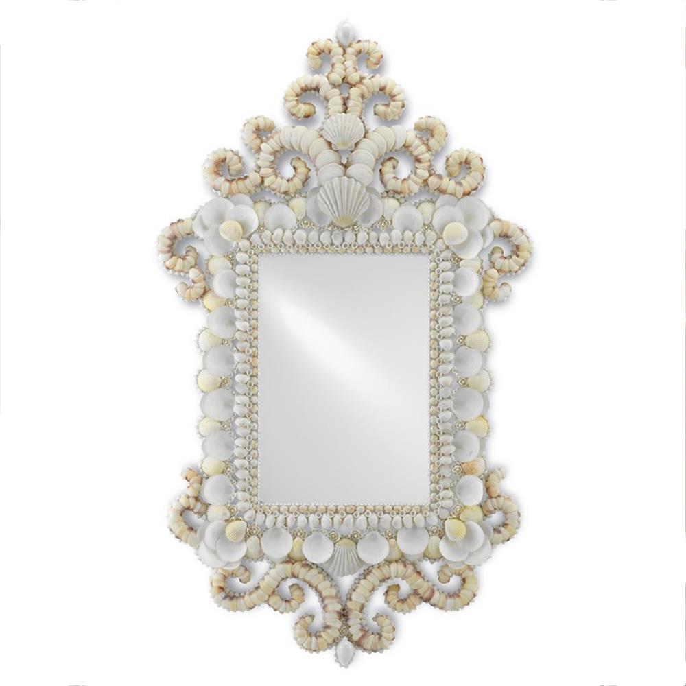 Del Mar Coastal Beach Regal Rectangular White Seashell Wall Mirror|