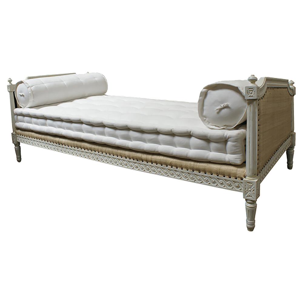 Hamish French Country White Upholstered Nailhead Trim Wood Daybed
