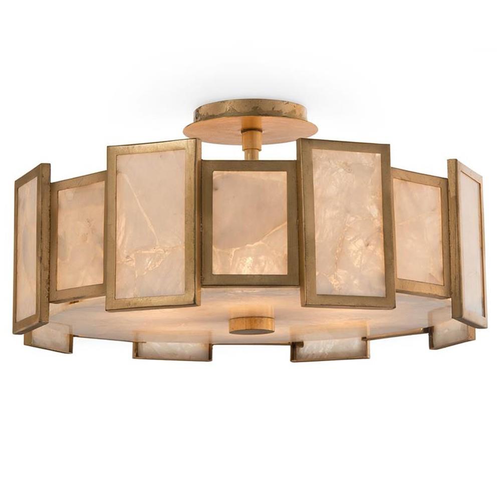 John-Richard Hollywood Regency Calcite Panel Gold Leaf 6 Light Semi Flush Mount|