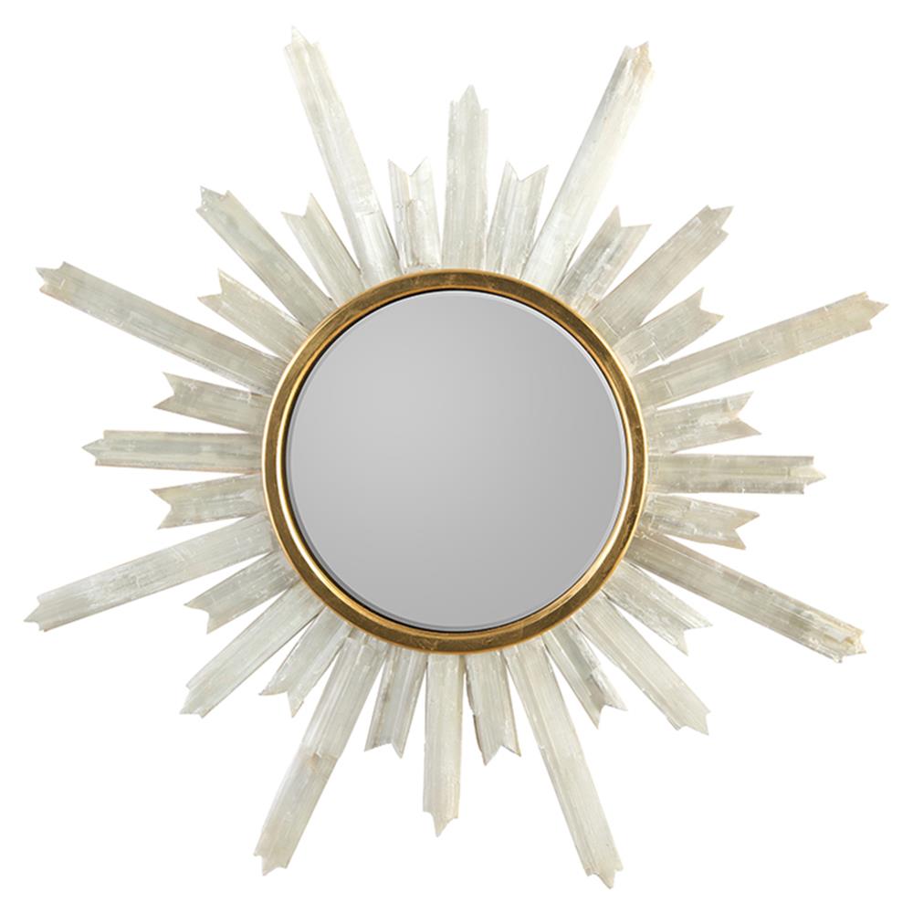 Miroir Mural Rond 18 Pouces En Sélénite Et Pierres - Cadre Cristal Biseauté - Fait Main