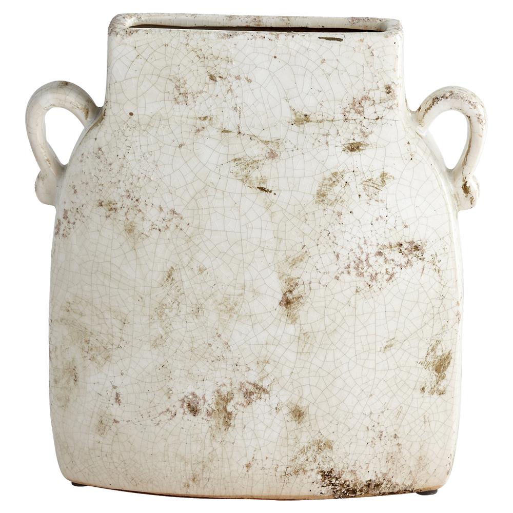 Rouen French Country White Taupe Glazed Terracotta Planter - Large|