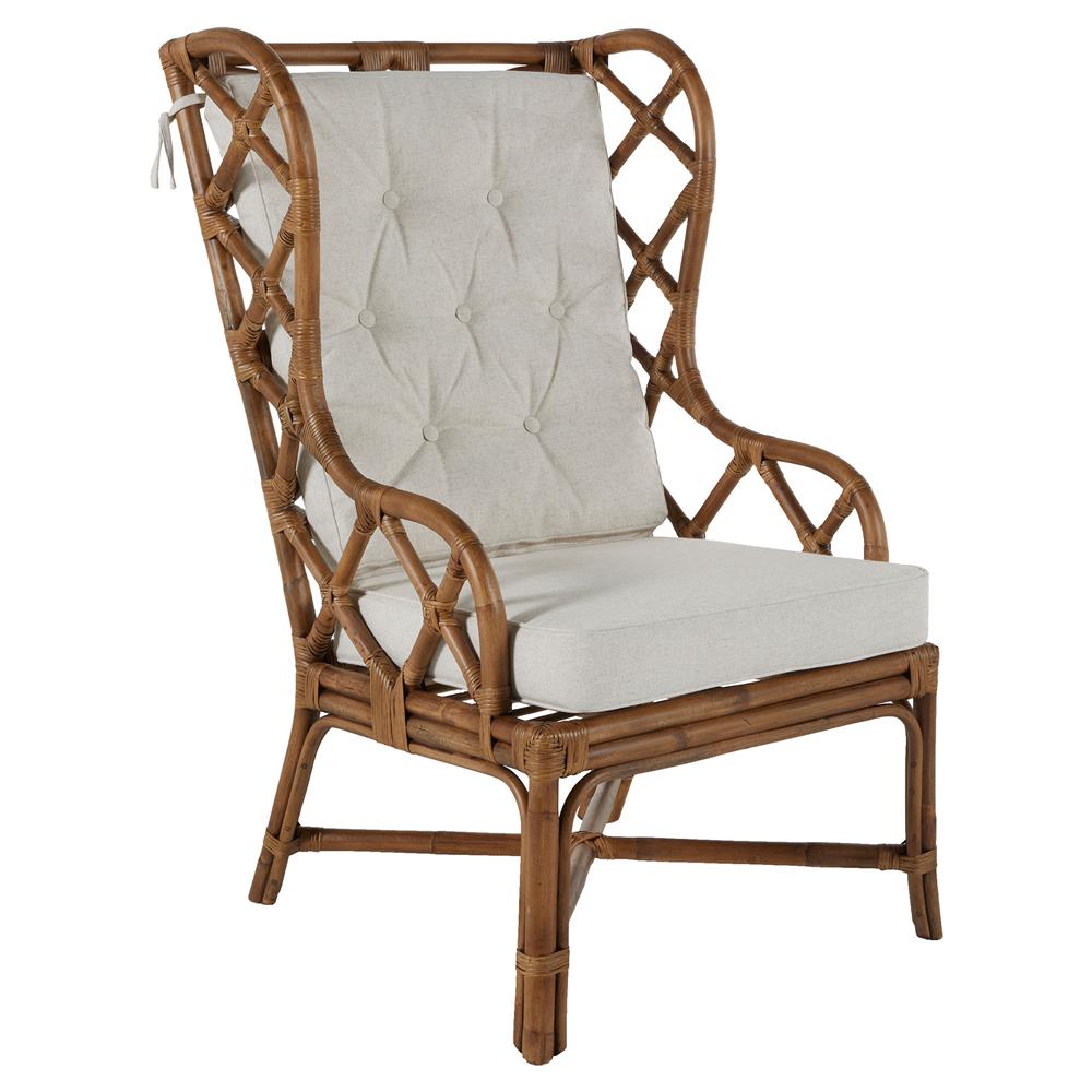 Watson Coastal Beach Brown Rattan Tufted Wing Back Occasional Arm Chair|