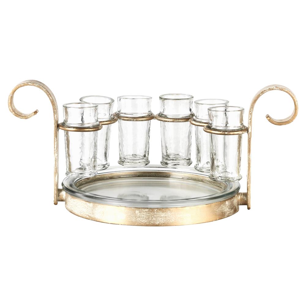 Ashley Modern Classic Six Tequila Shot Glasses with Gold Caddy Tray Set|