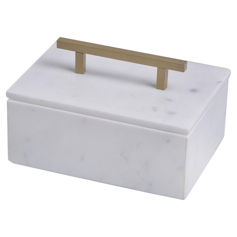 Eve Modern Classic White Marble Gold Metal Handle Box - Small|