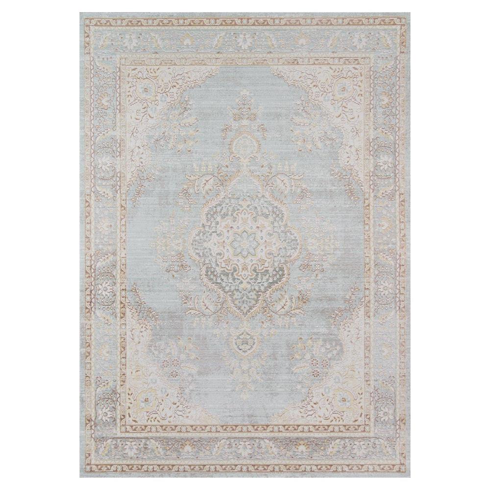 Esme Modern Classic Pastel Blue Beige Medallion Patterned Rug - 2'x3'|