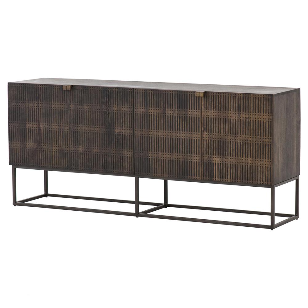 Madison Mid Century Brown Mango Wood Black Iron 4 Door Sideboard|