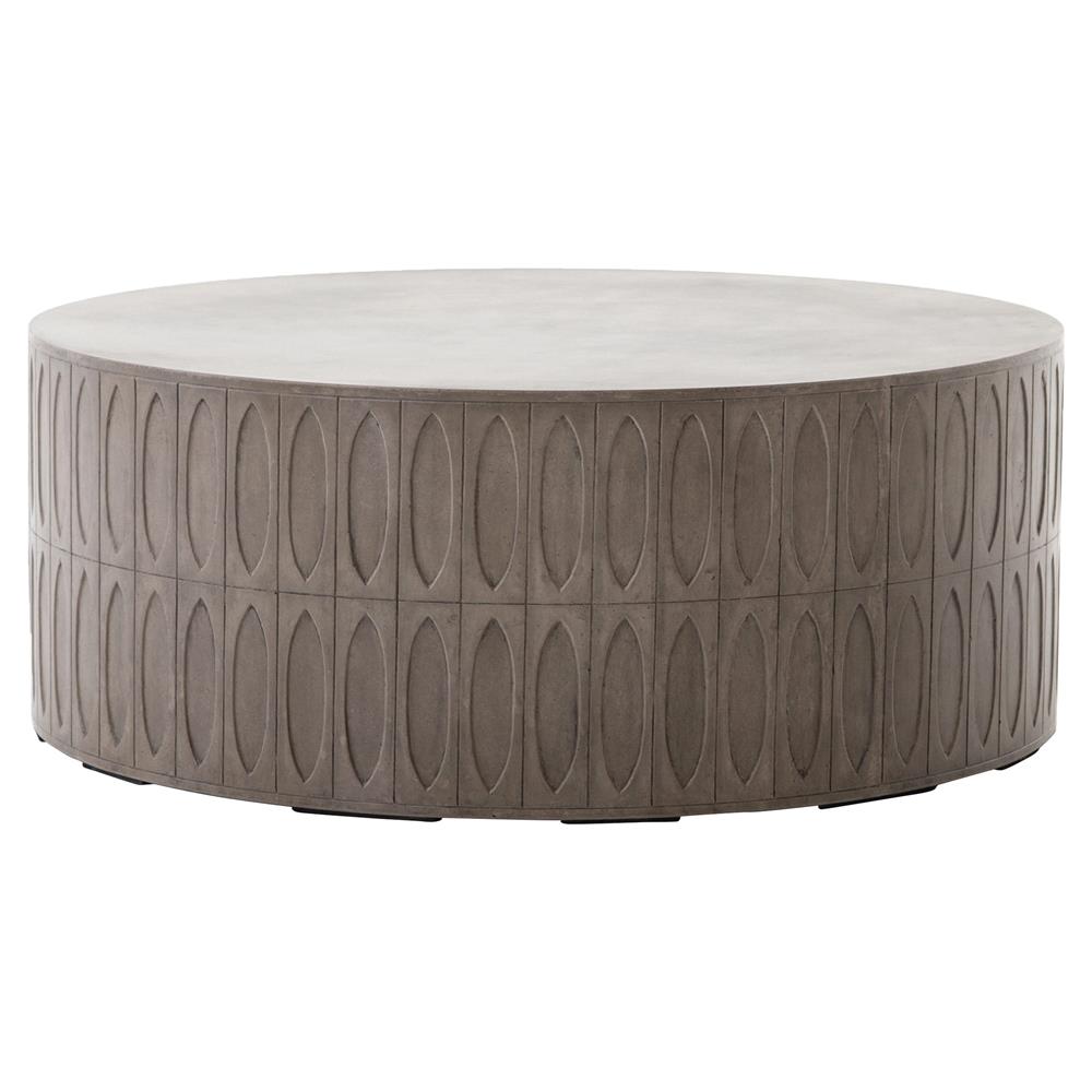 Jeremy Modern Classic Grey Concrete Round Outdoor Drum Coffee Table|